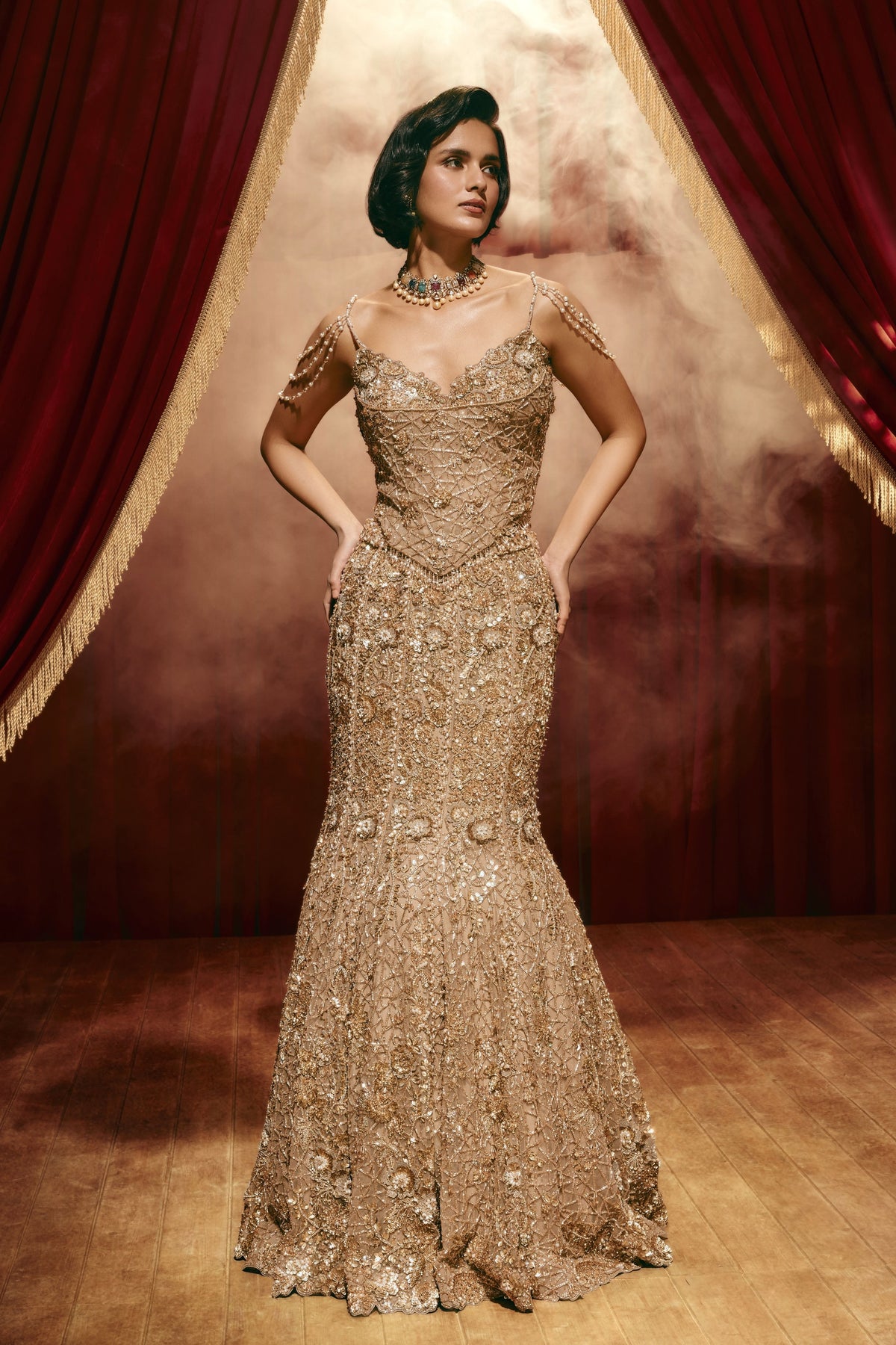Elizabeth Rose Gold Lehenga Set