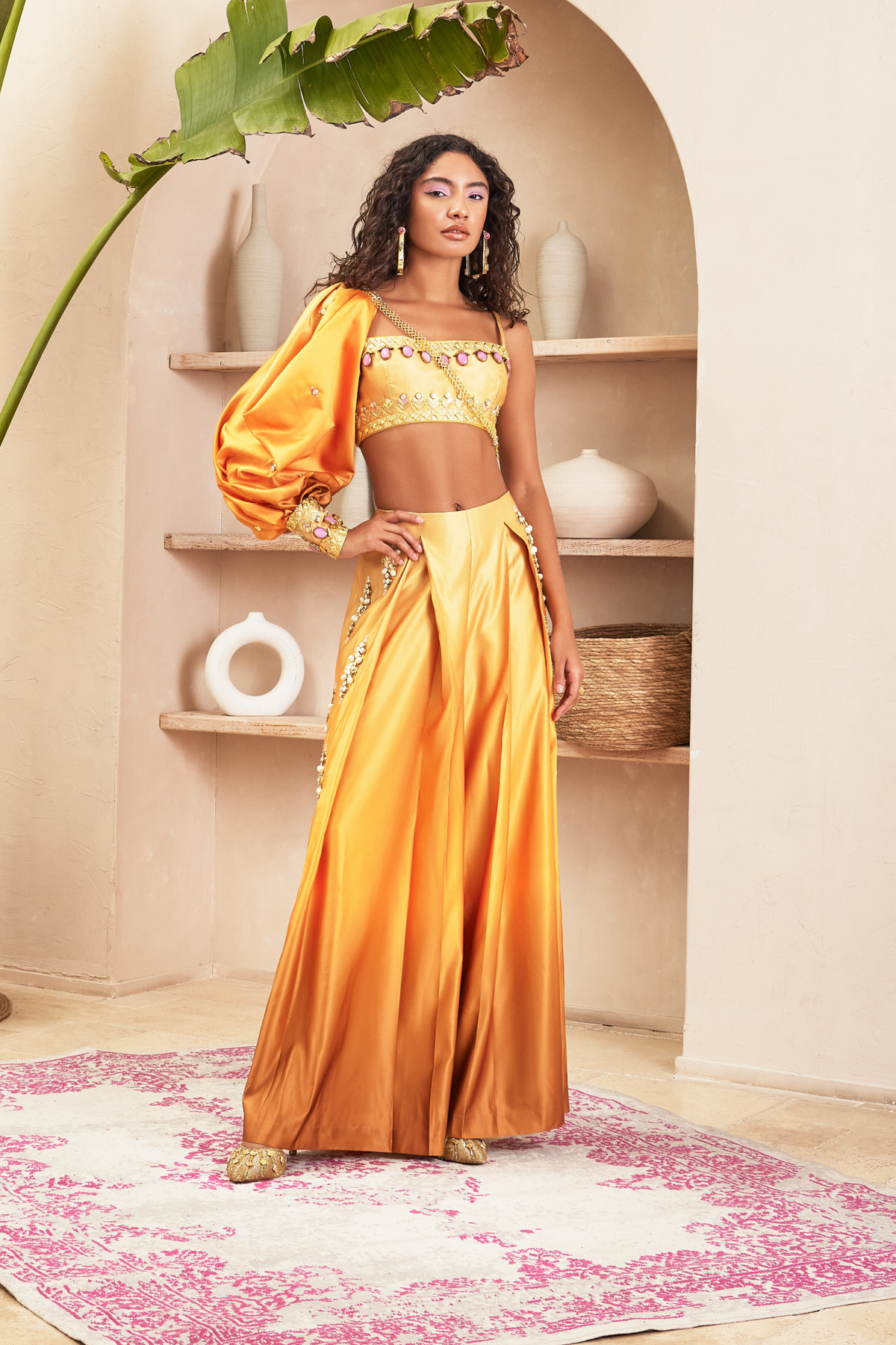 Gold Ombre Pant With Bustier &amp; Solo Sleeve