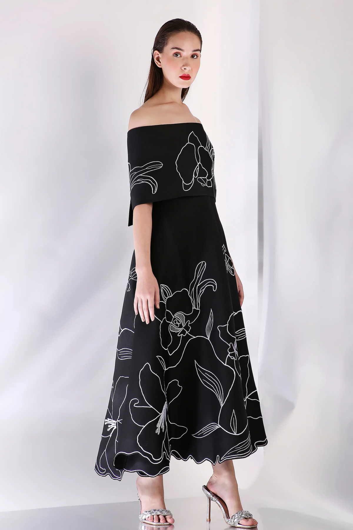 Black Embroidered Wrap Dress