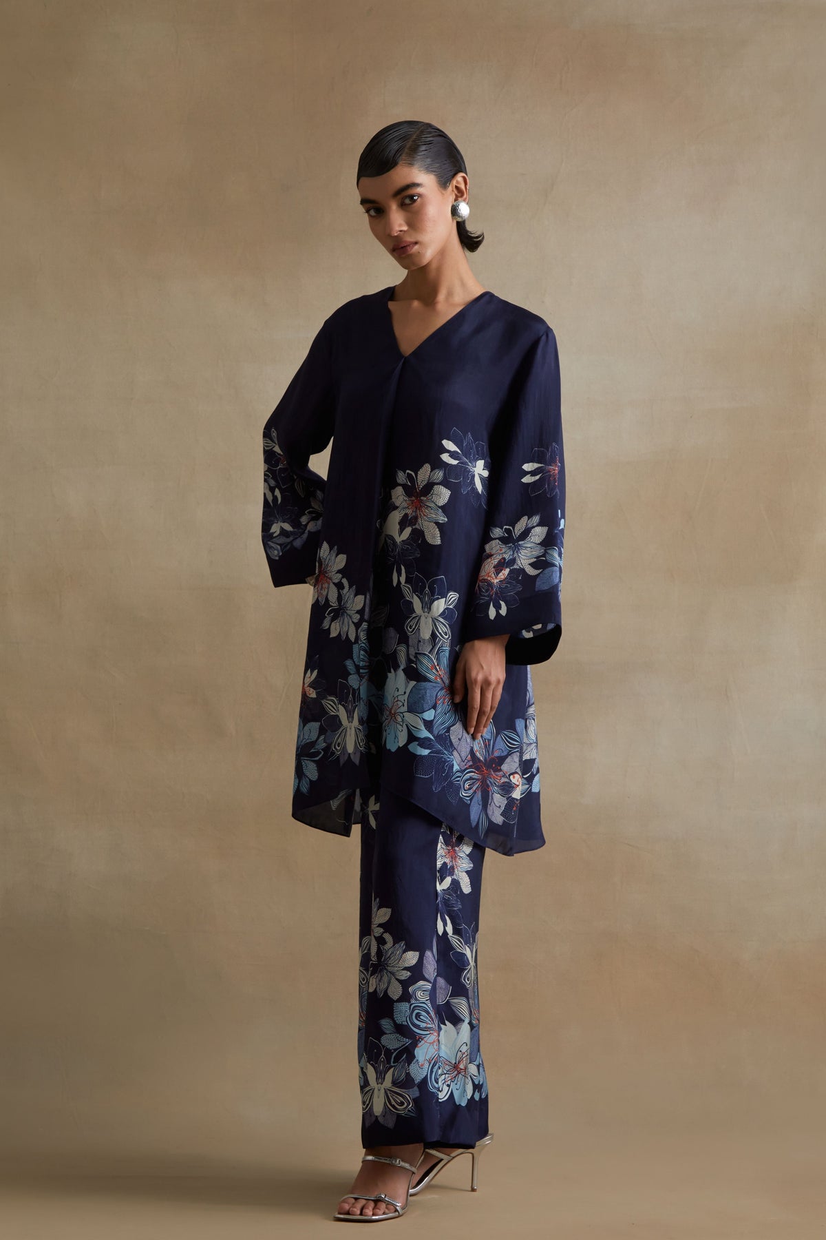 Navy Bold Floral Print Tunic Set