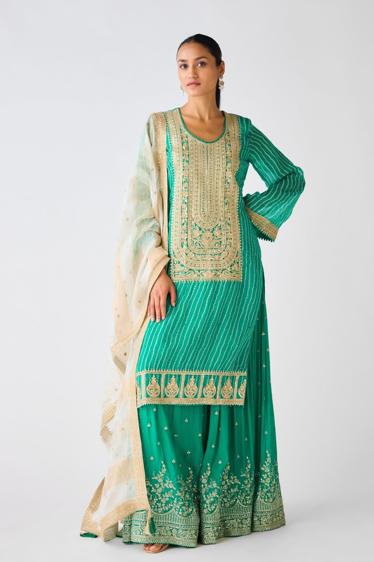 Green Zari Work Sharara Set