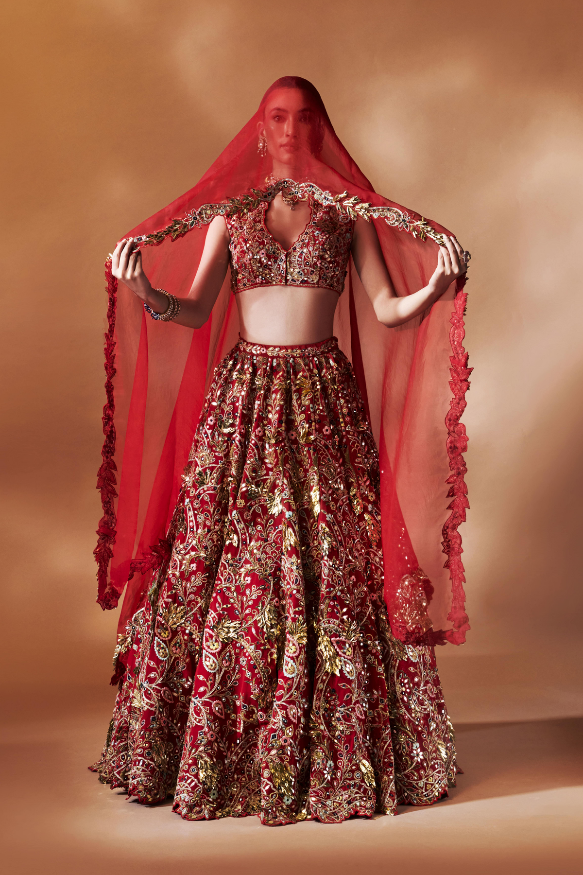 Red Heavily Embroidered Lehenga Set