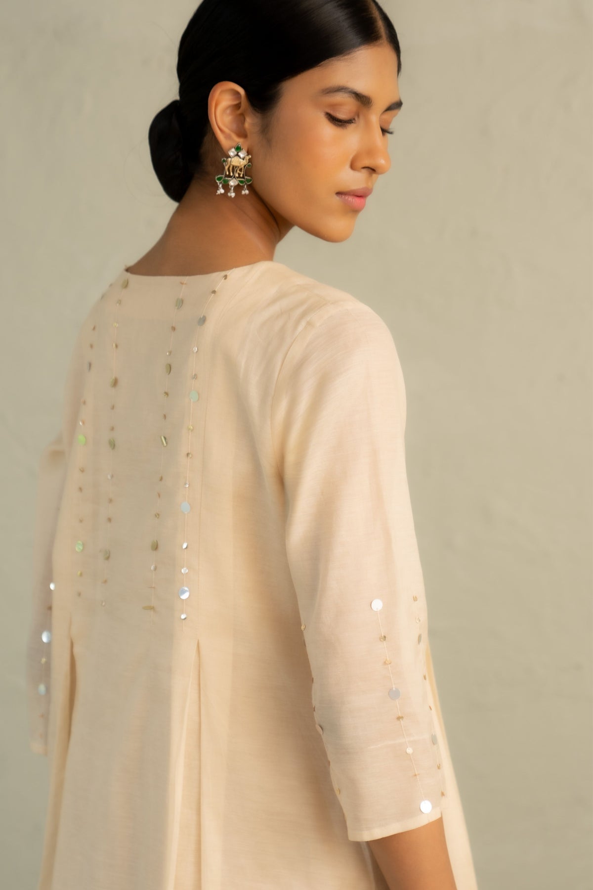 Beige Pleated Kurta Set