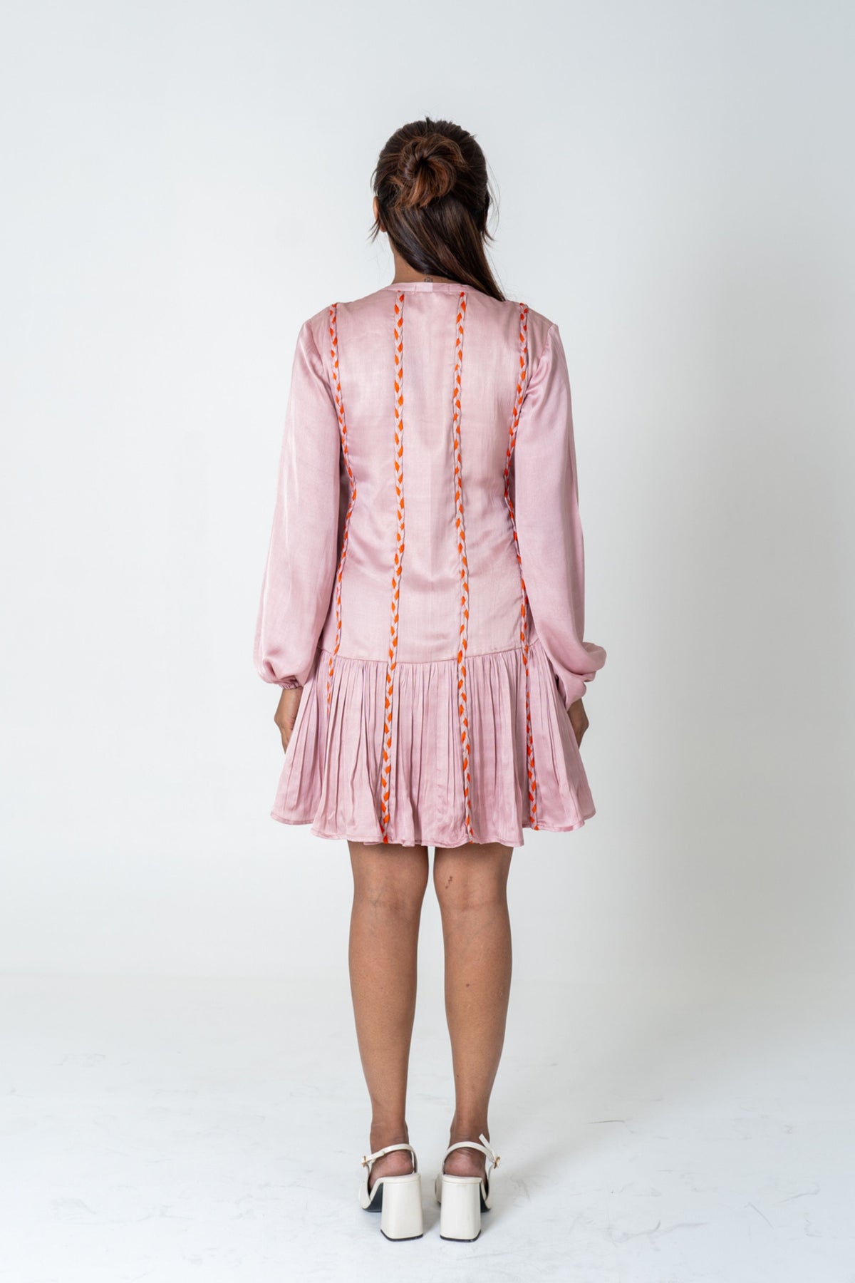 Pink-orange Short Gather Dress
