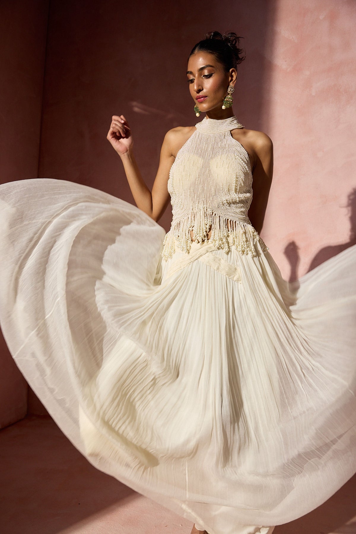 Ivory Pleated Skirt Set