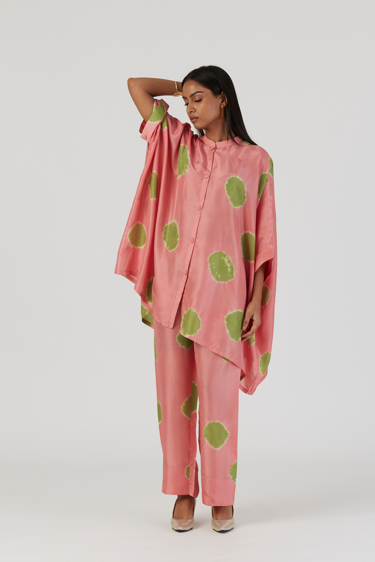 Pink Tie-Dye Silk Kaftan Set