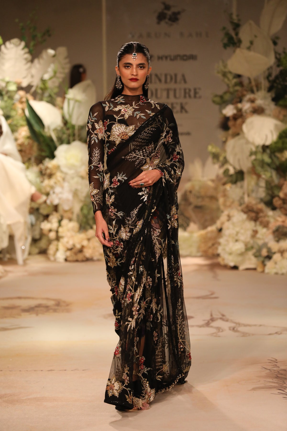 Black Badla Saree With Bodysuit