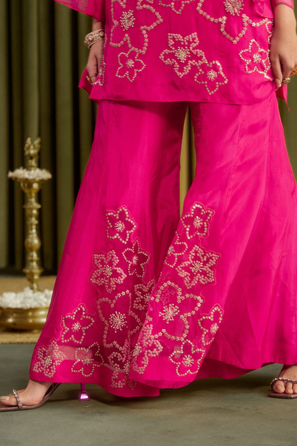 Hot Pink Embroidered Sharara Set