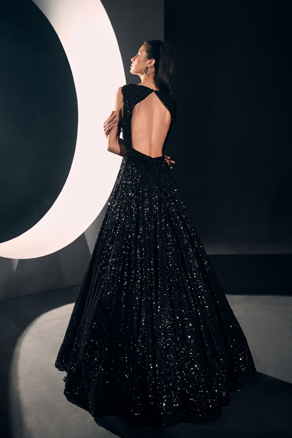 Black Sequins and Cutdana Gown
