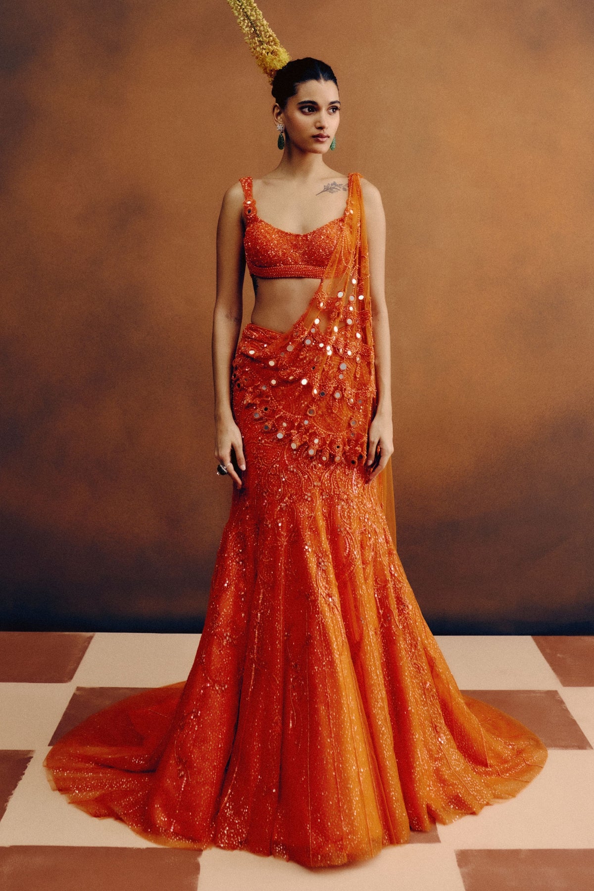 Molten Sunset Draped Saree Set