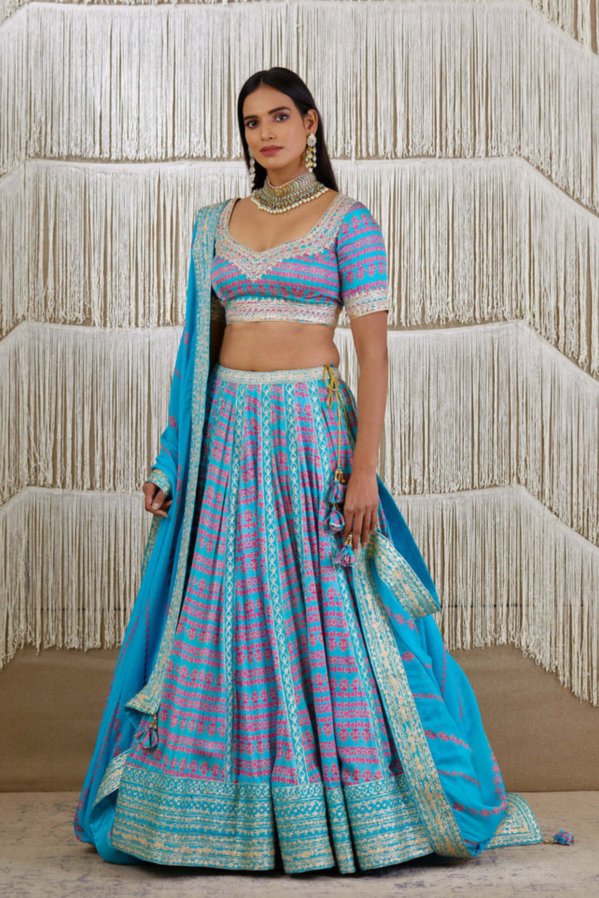 Sky Blue Gota embroidred lehenga set