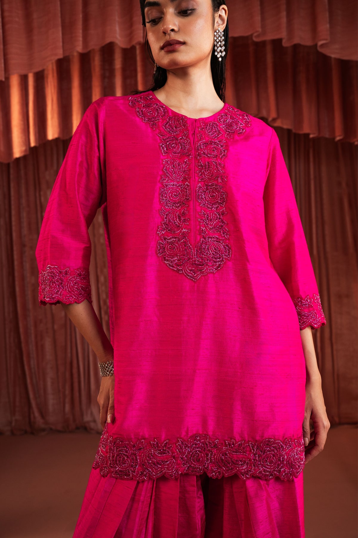 Pink Silk Embroidered Kurta Set