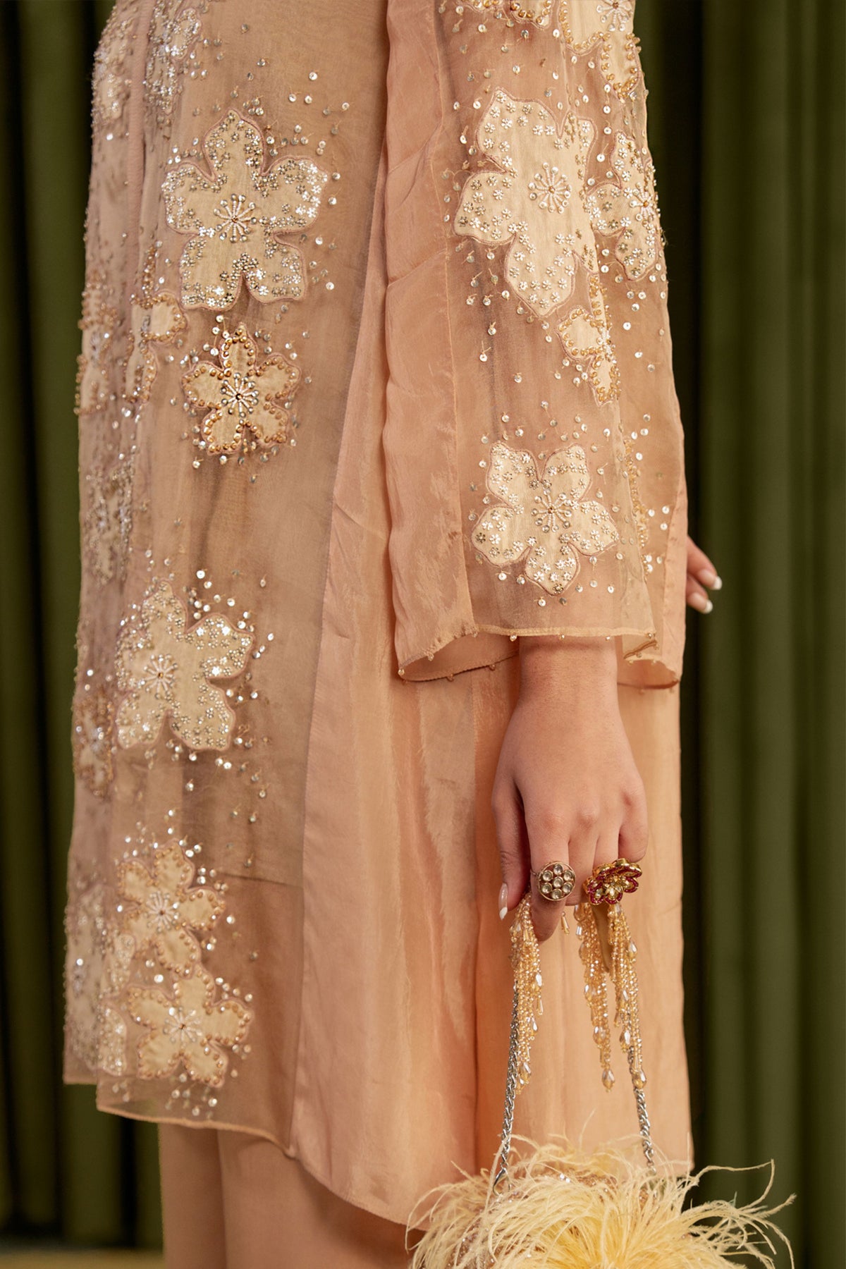 Golden Beige Floral Kurta Set