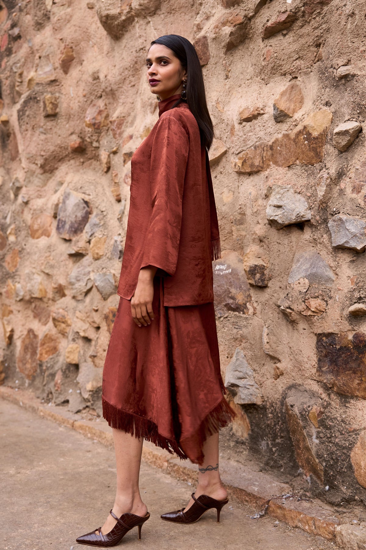 Umber Fringe Skirt Set