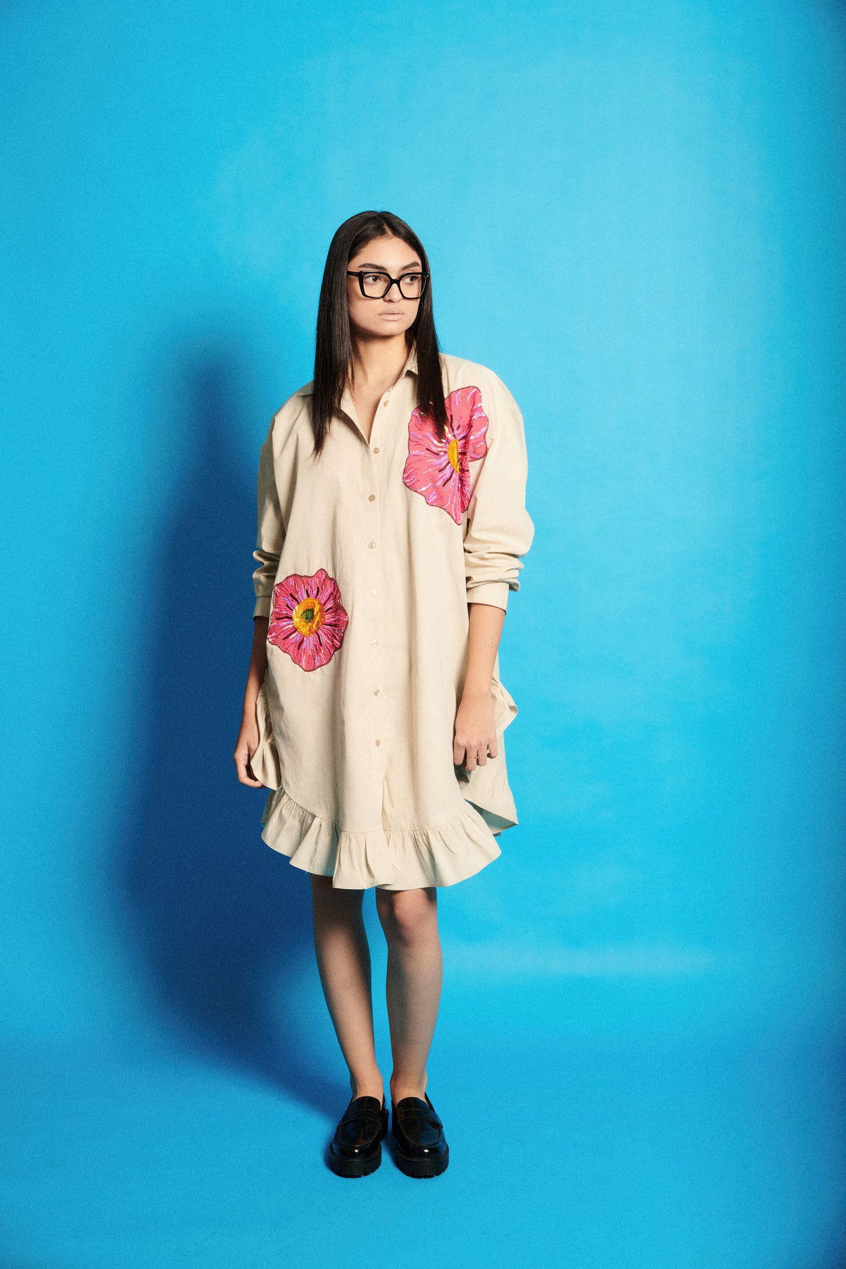 Flower Poplin Shirt Dress