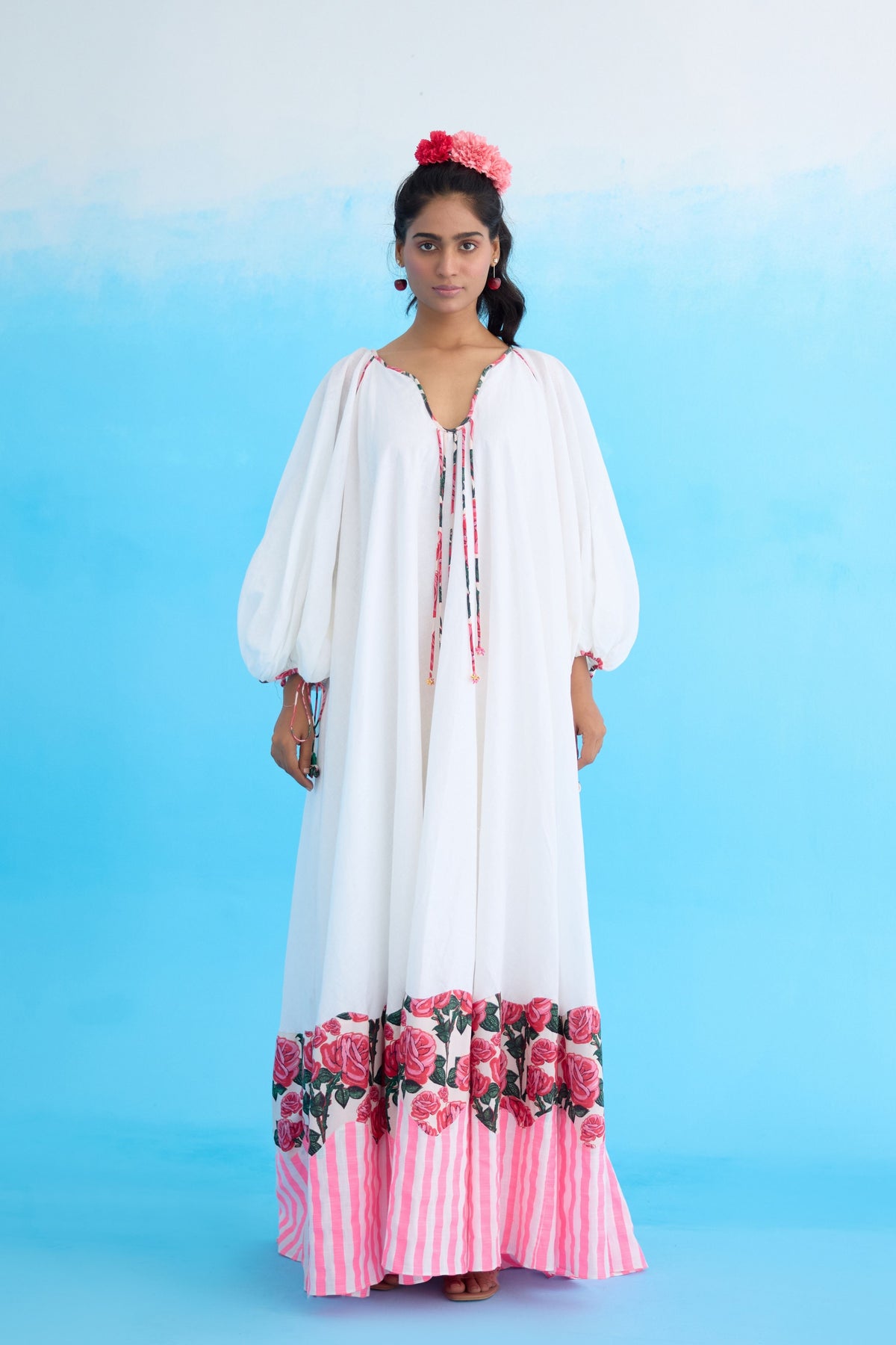 Whitebubble Sleeves Maxi Dress