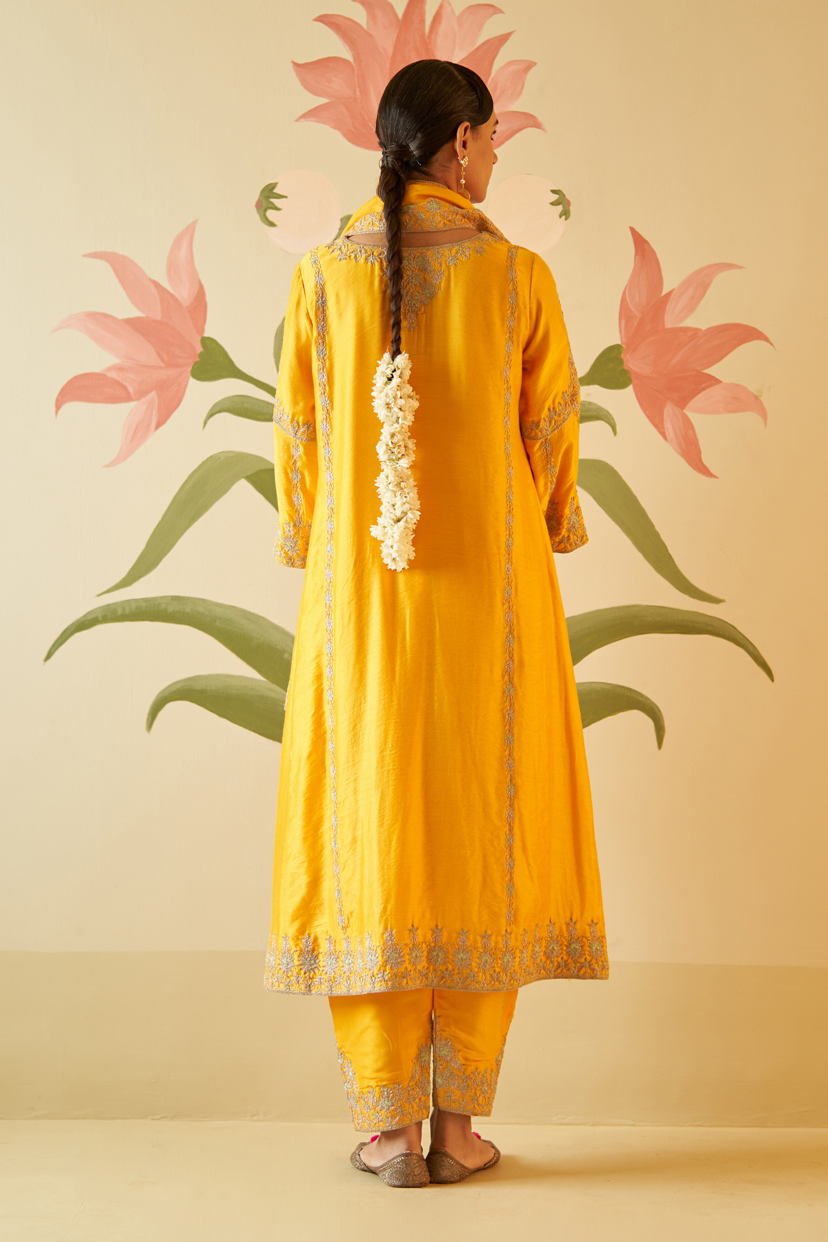 Yellow Chanderi Silk Choga Set