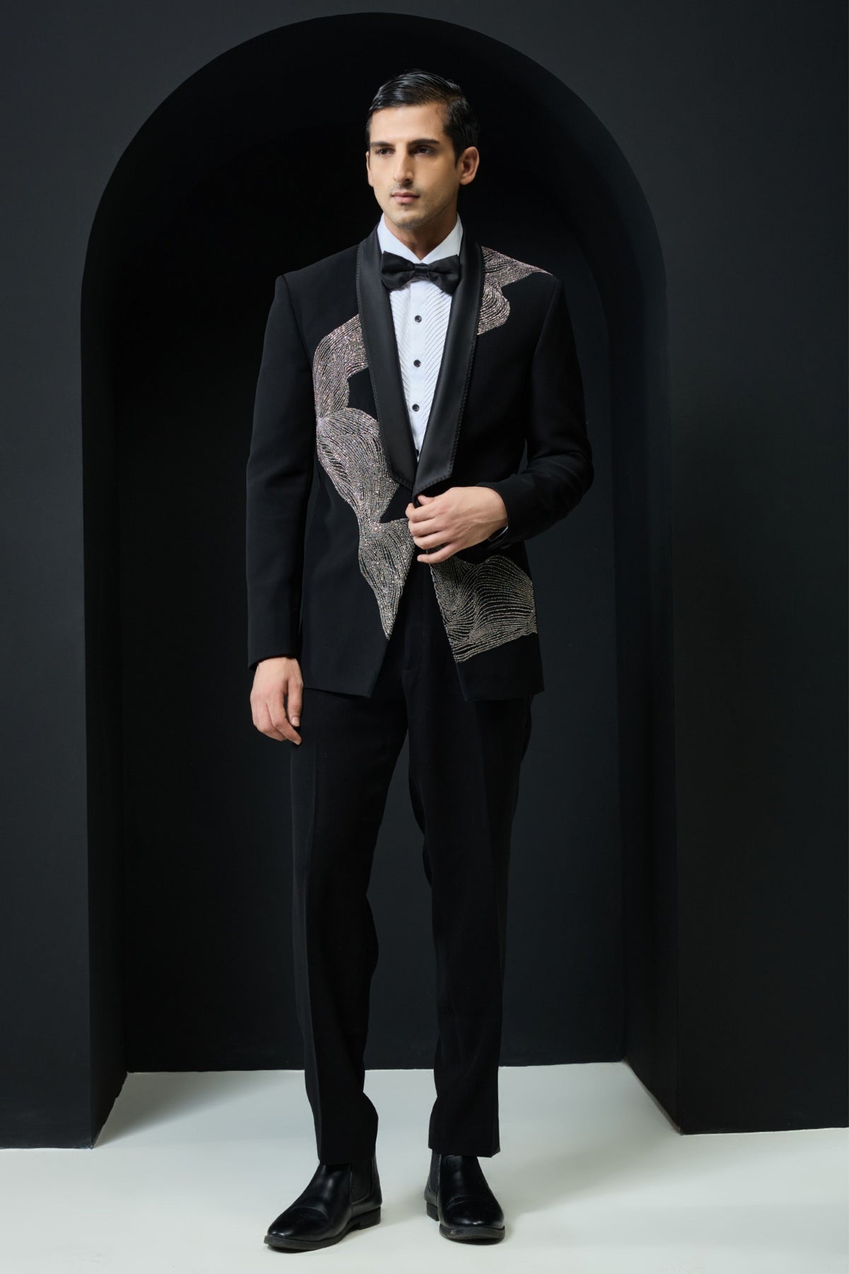 Black Tuxedo Silver Zari Set