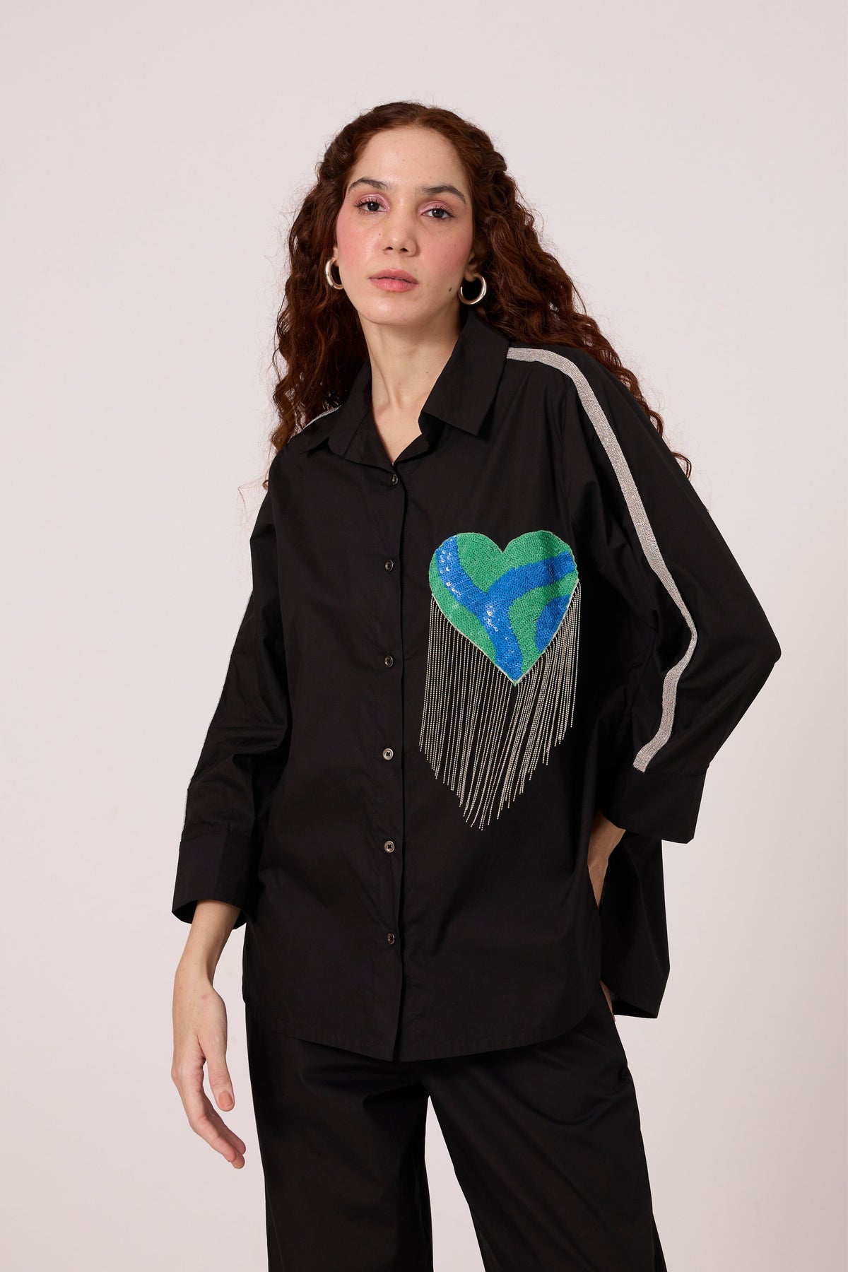 Emille Applique Black Shirt