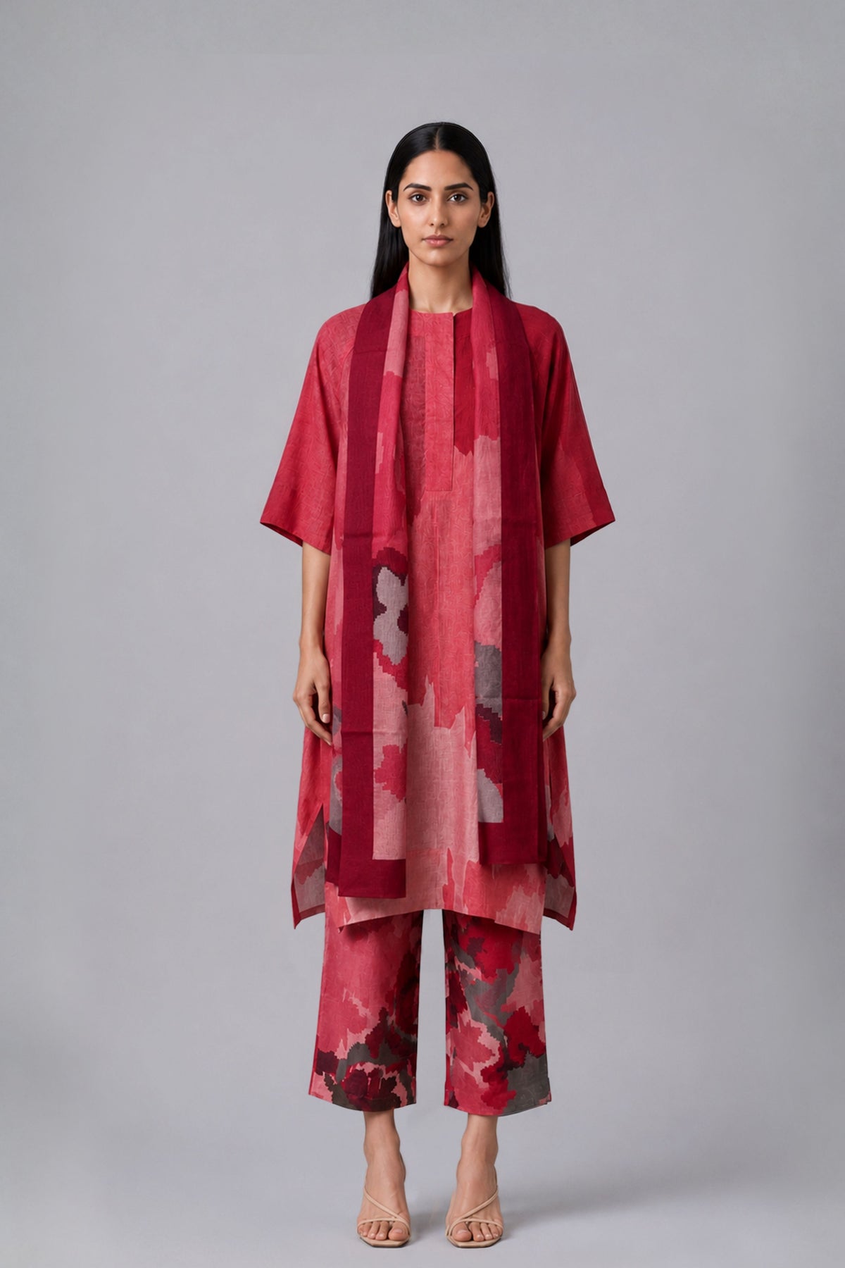 Ikat Red Kurta Set