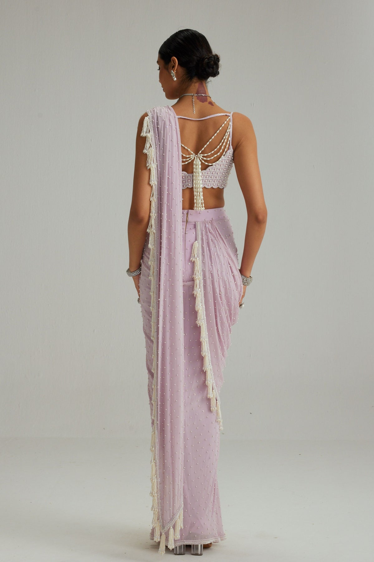 Lavender Draped Saree Set