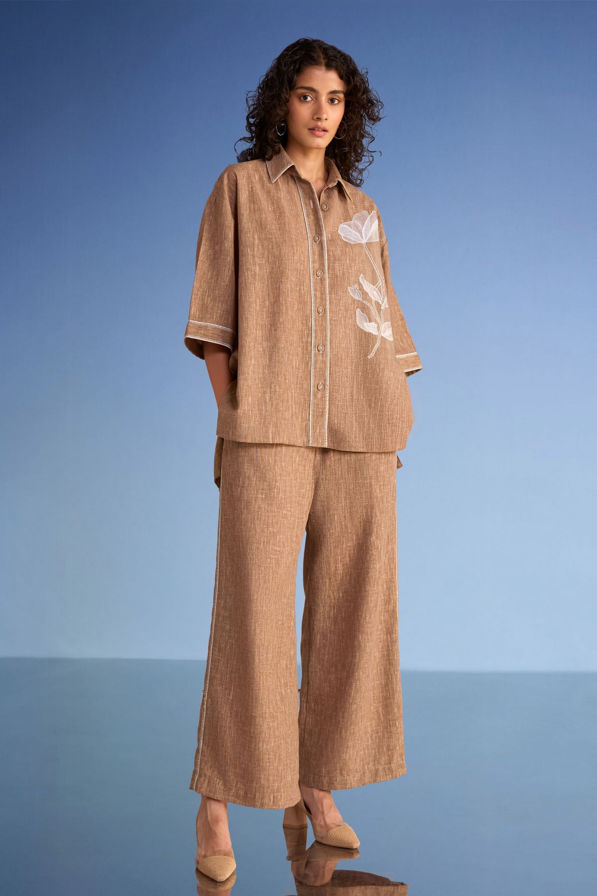 Floral Appliqué Textured Shirt