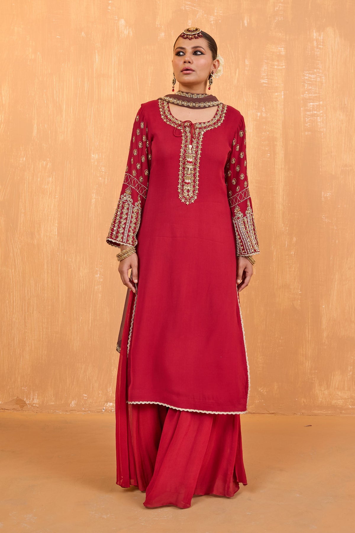Ruby Red Sharara Set