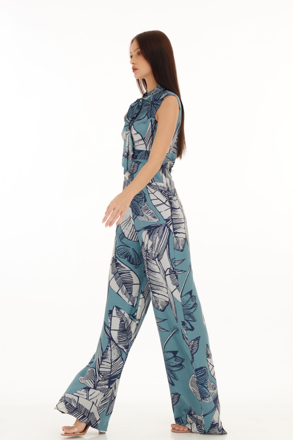 Blue and White Floral Jumpsuit