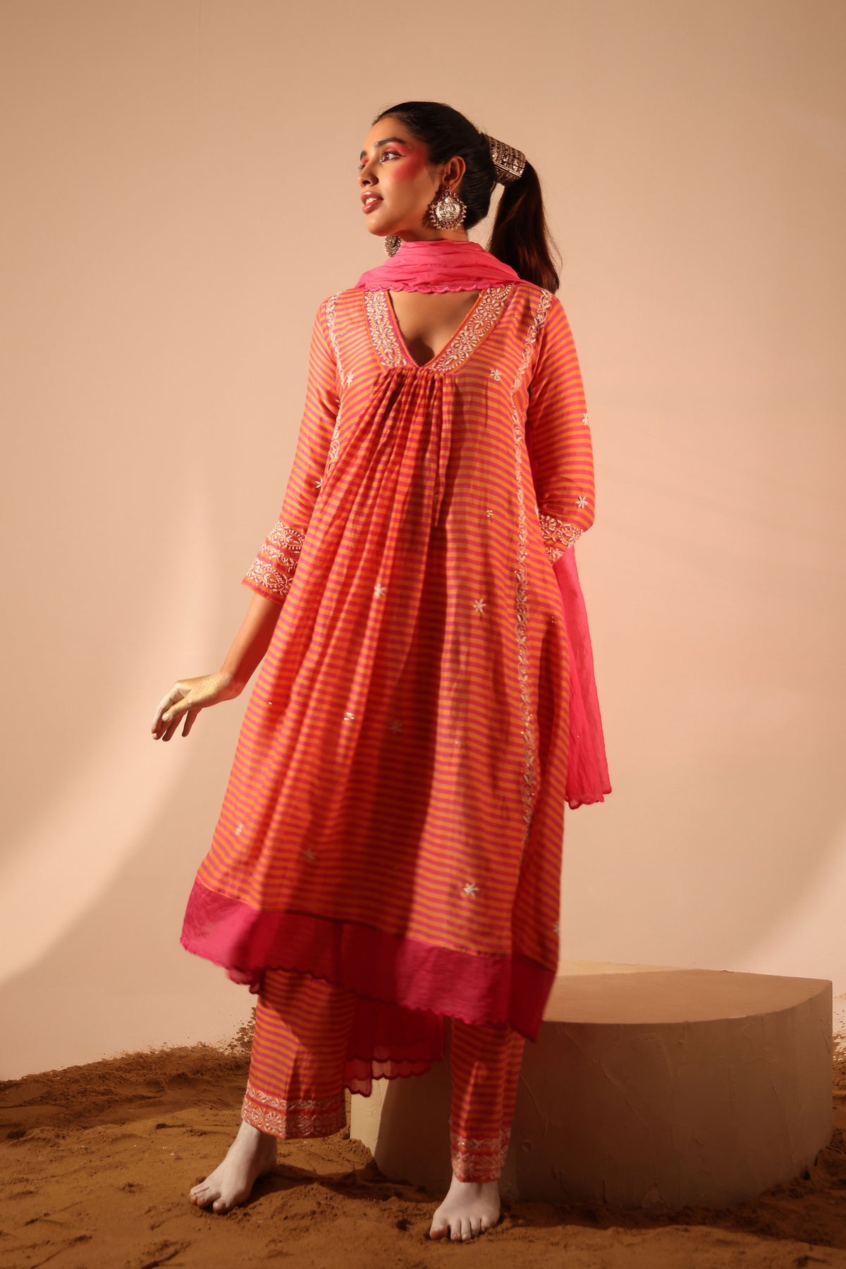 Pink Chanderi Kurta Set