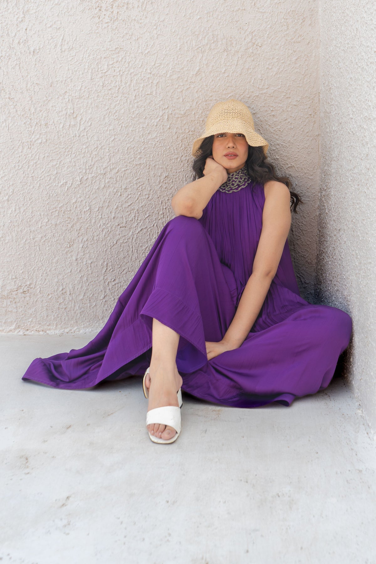 Purple-green Gather Gown