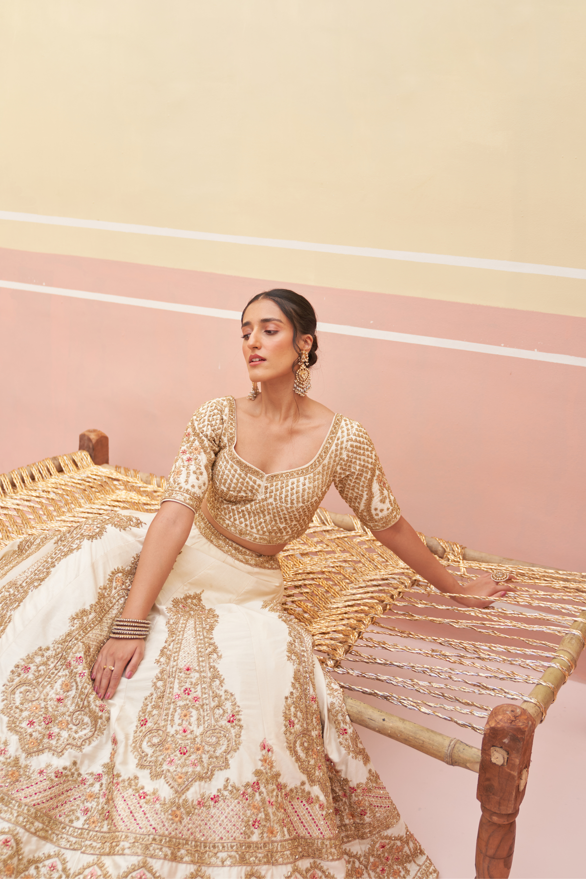 Embroidered Raw Silk Lehenga Set