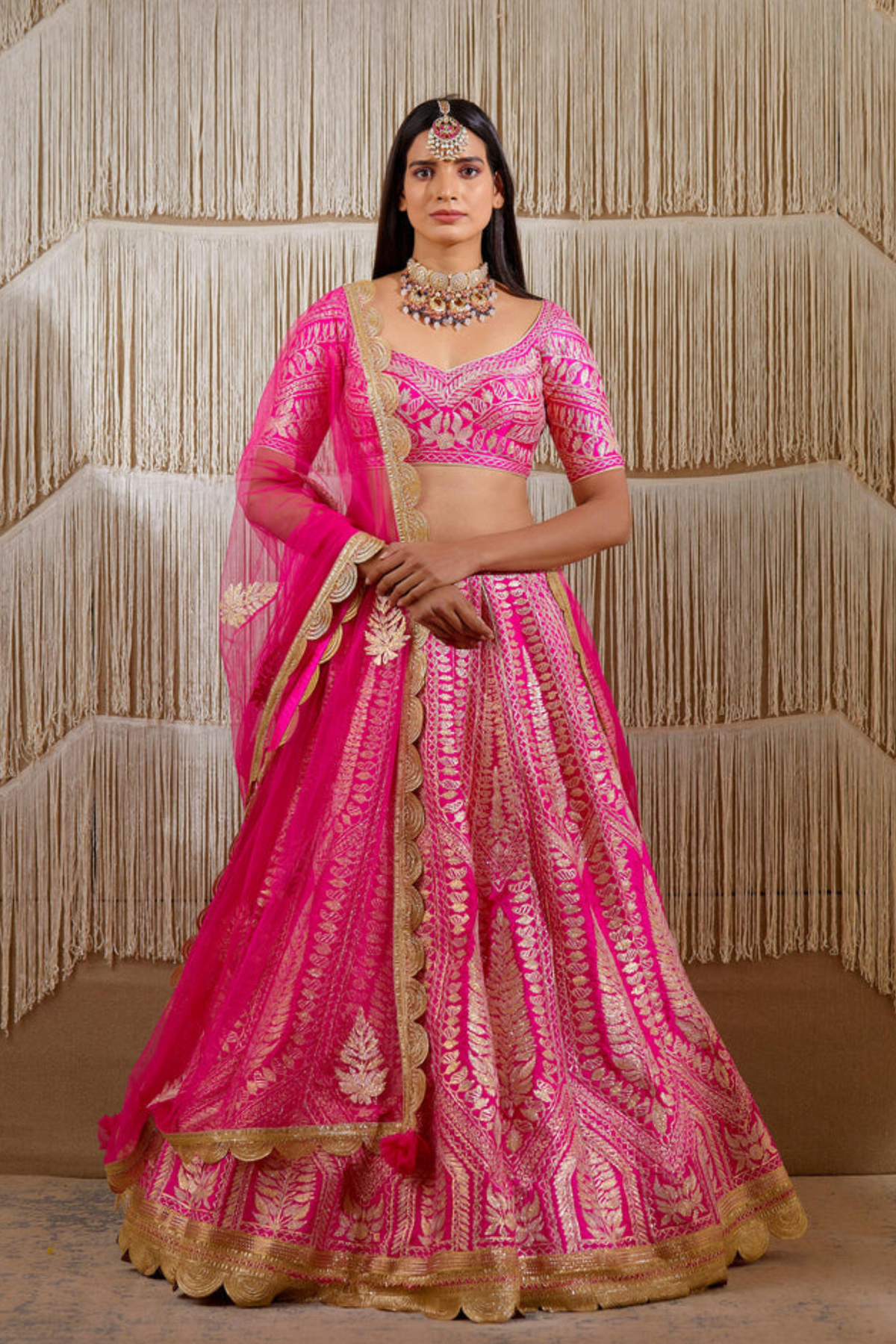 Pink gota embroidered lehenga set