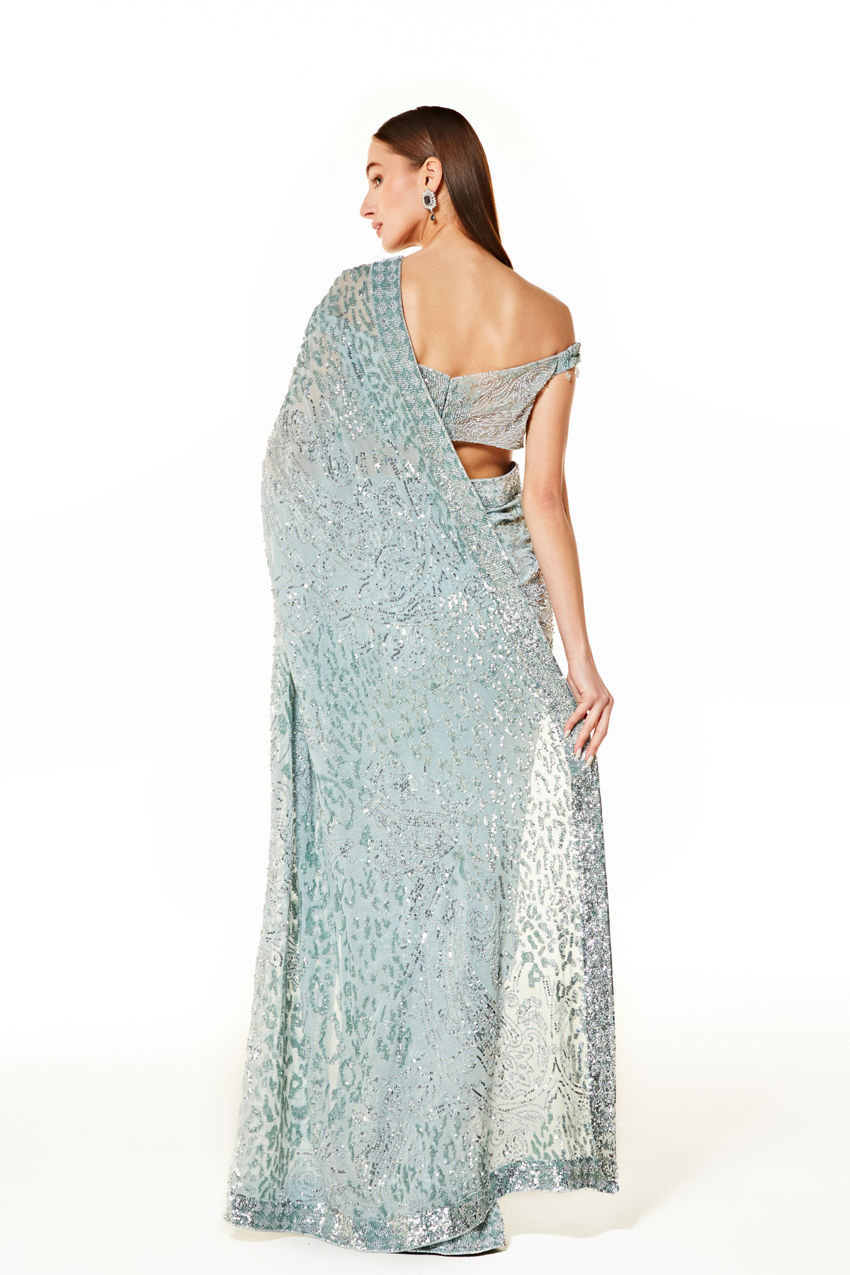 Zaynab Silver Grey Saree Set