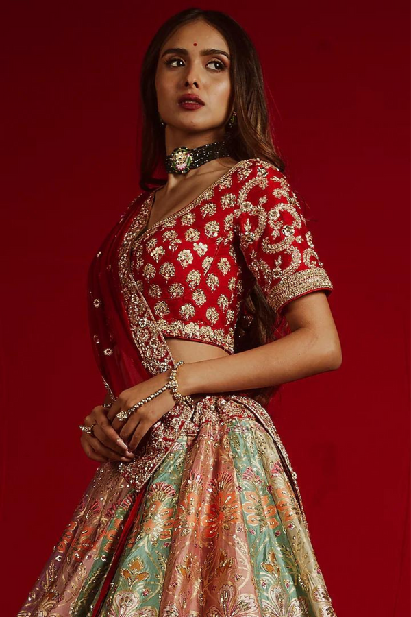 Aangan by Parul - Multi Color Kali Benarasi Lehenga - Elahe