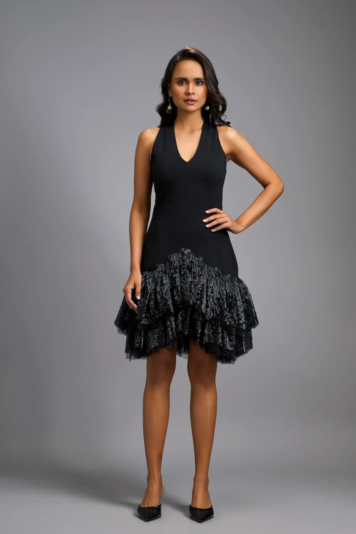 Halter Neck Black Cocktail Dress