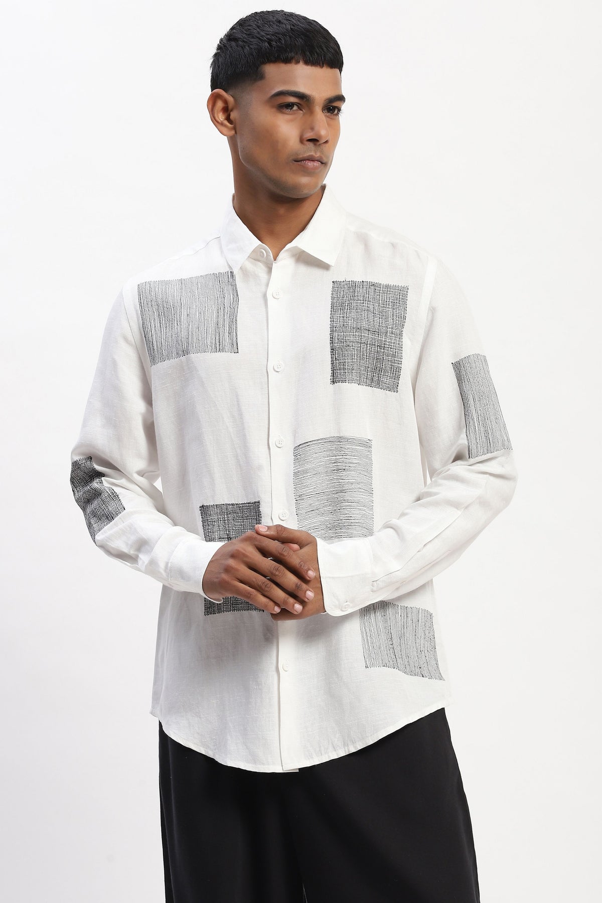 White Embroidered Scribble Shirt
