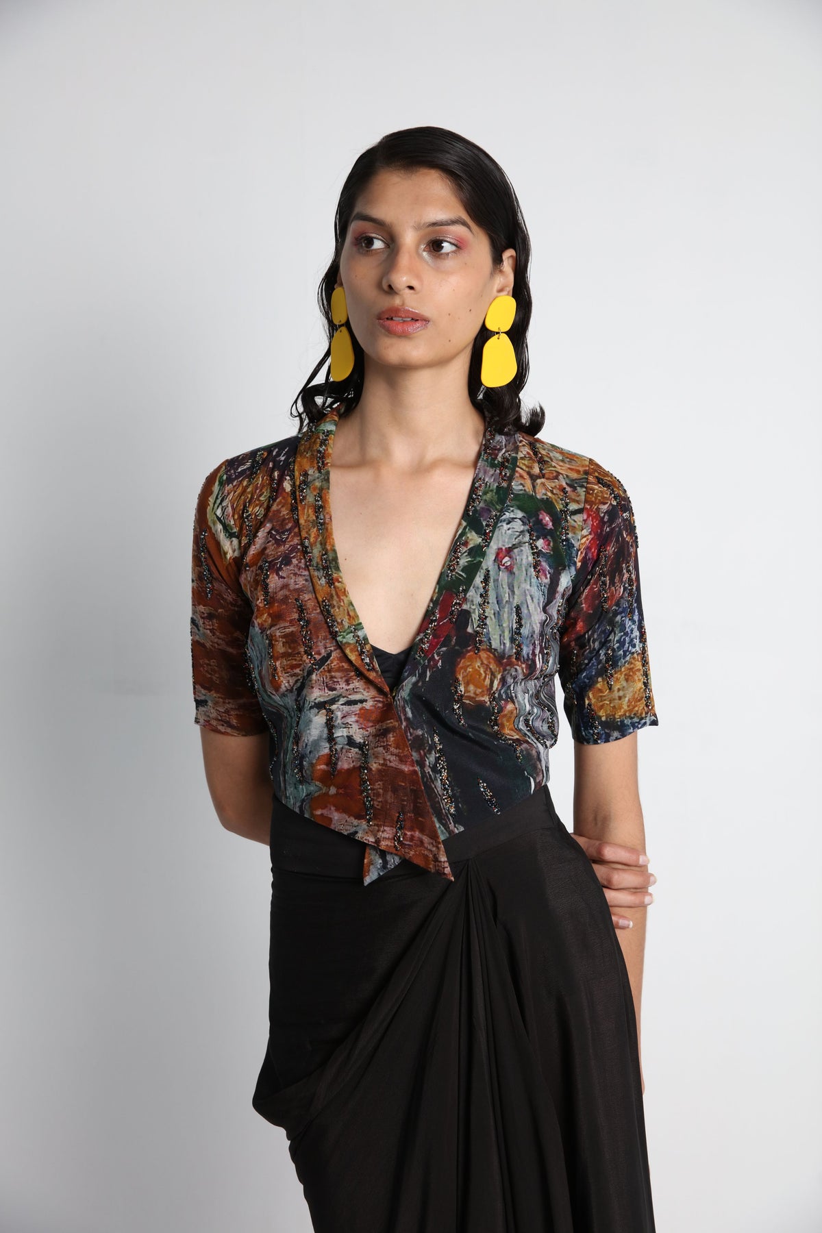 Multicolour Digital Embroidered Jacket Set