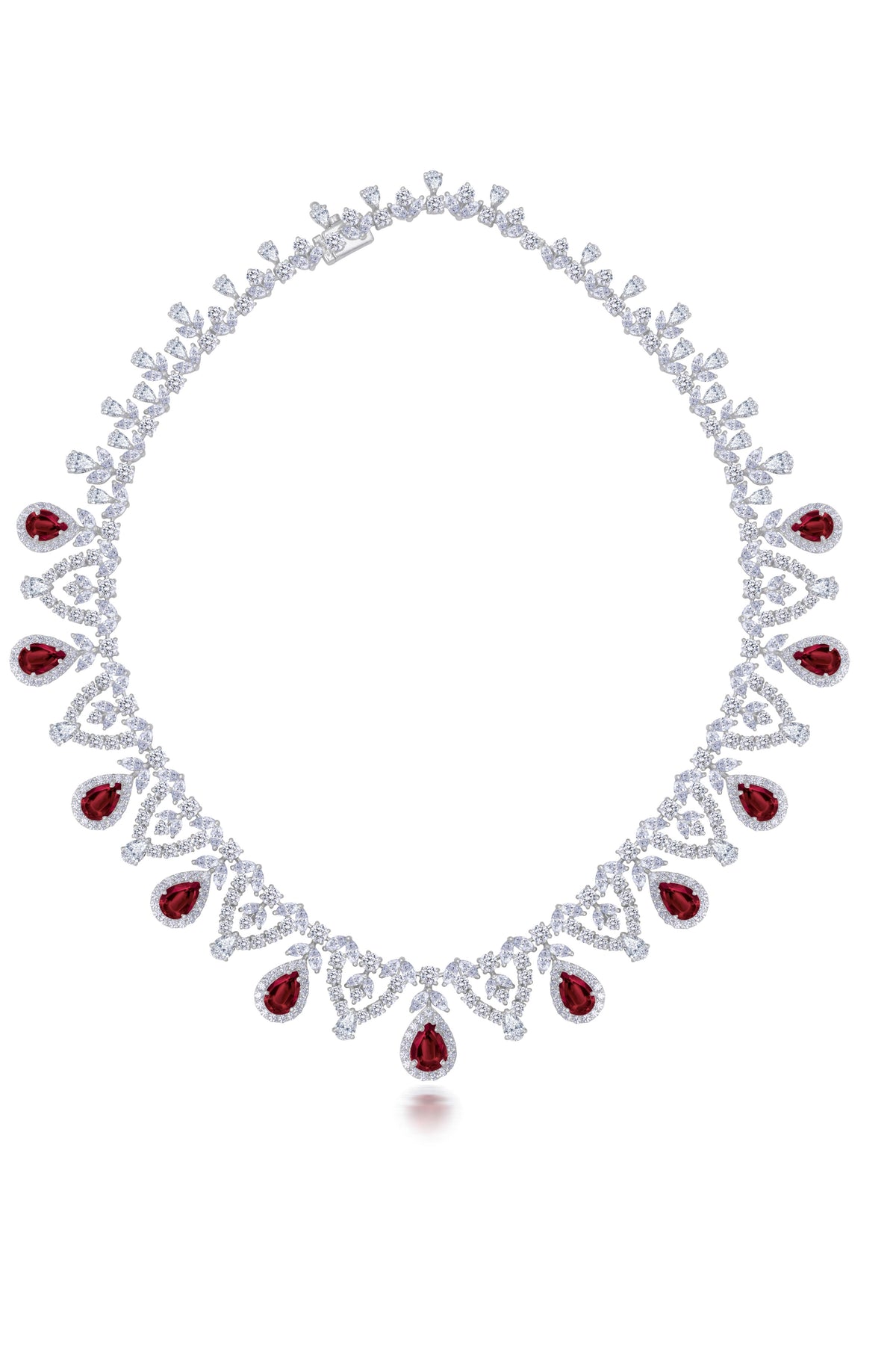 Cocktail White Pear Shaped Rubies Necklace