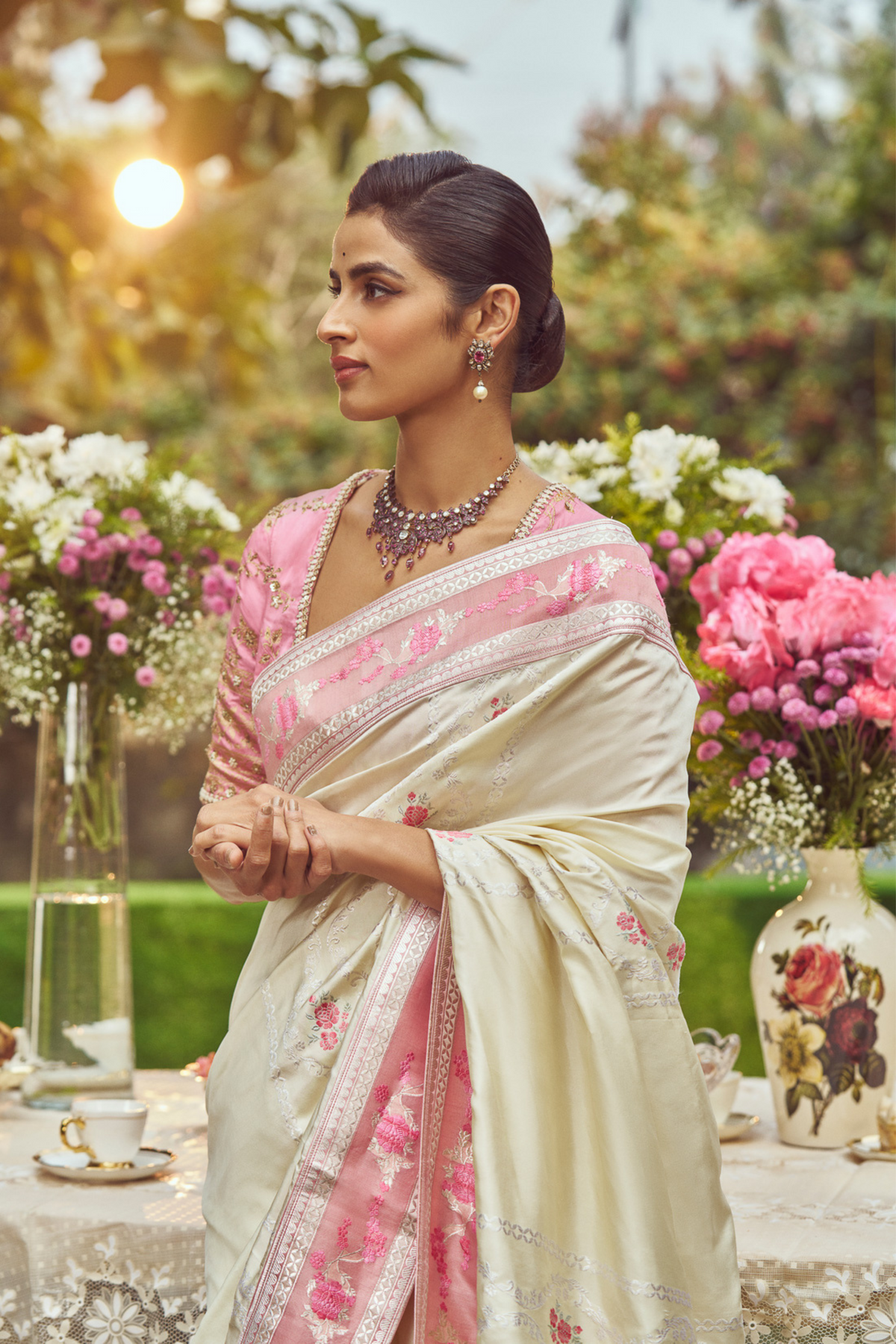 Ivory Meenakari Zari Handloom Sari