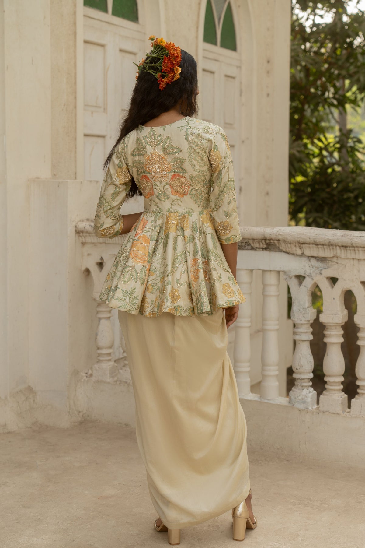 Ivory Embroidered Peplum Set
