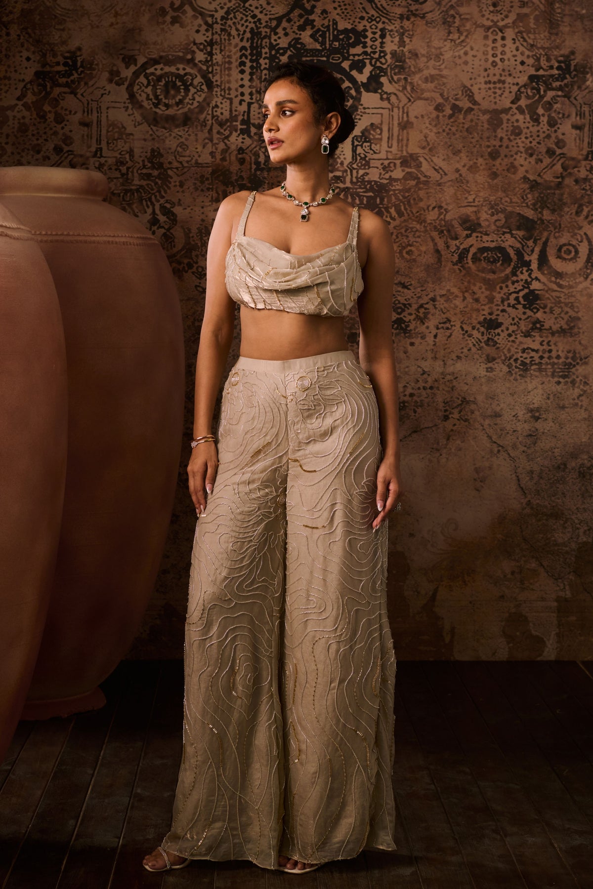 Chikoo Embroidered Cowl Top With Pant