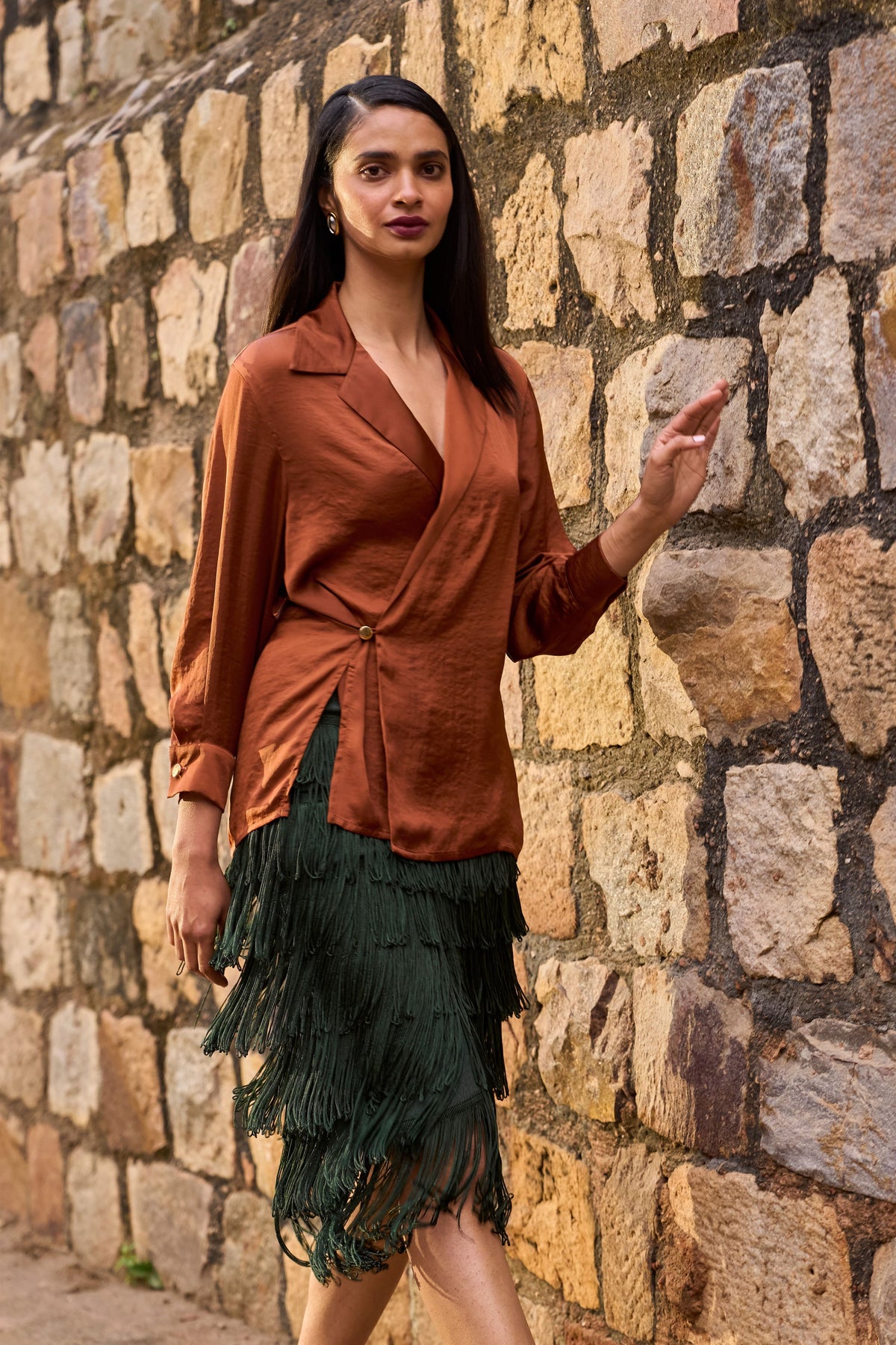 Umber Side Tie Blazer Shirt