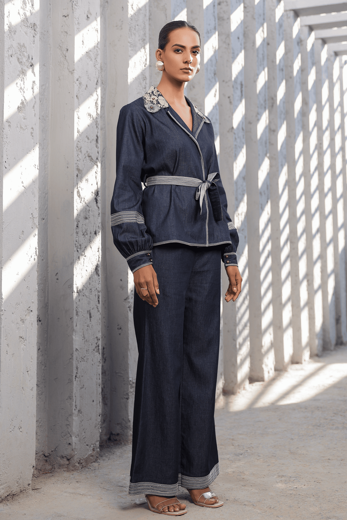 Azure Jacket Style Co-ord Set in Dark Blue