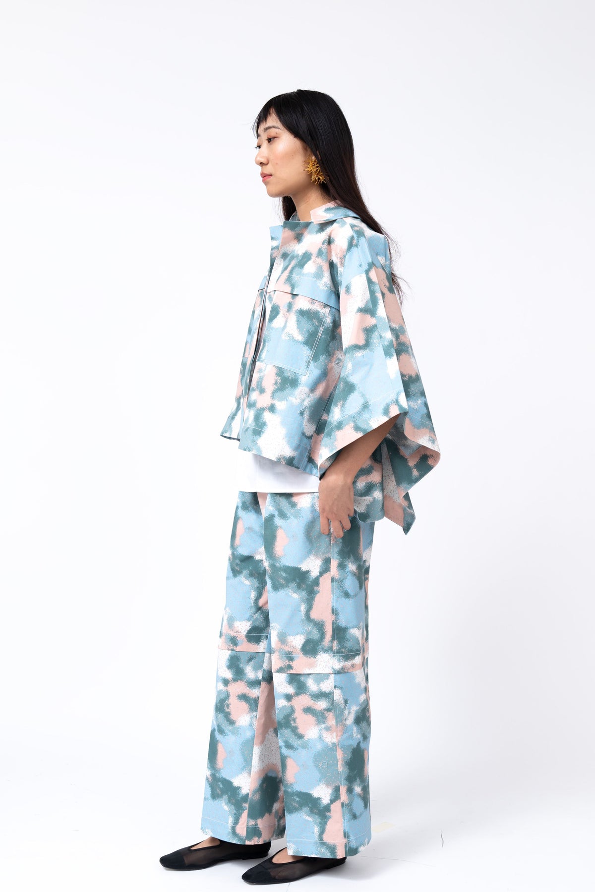 Spray Print Short Kimono Jacket