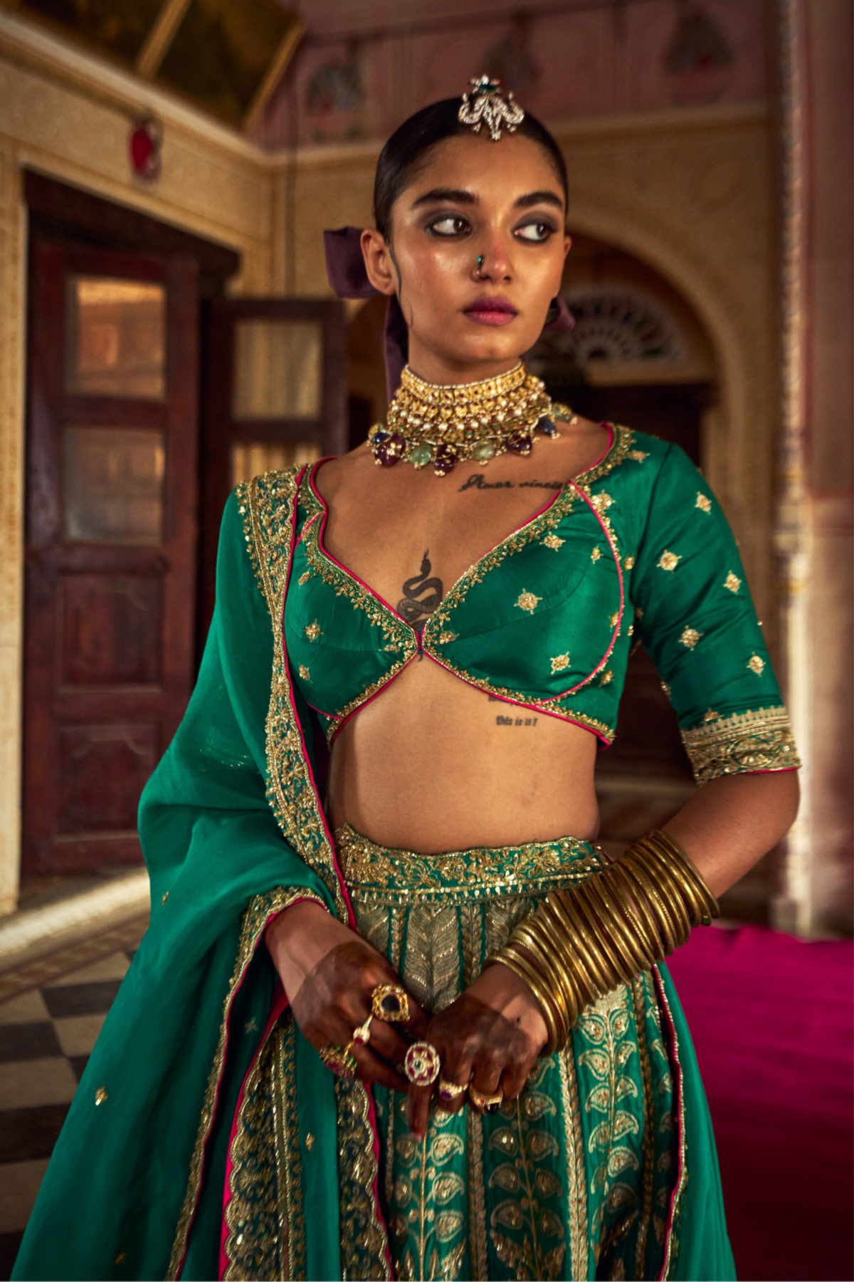 Green Banarsi Lehenga Set