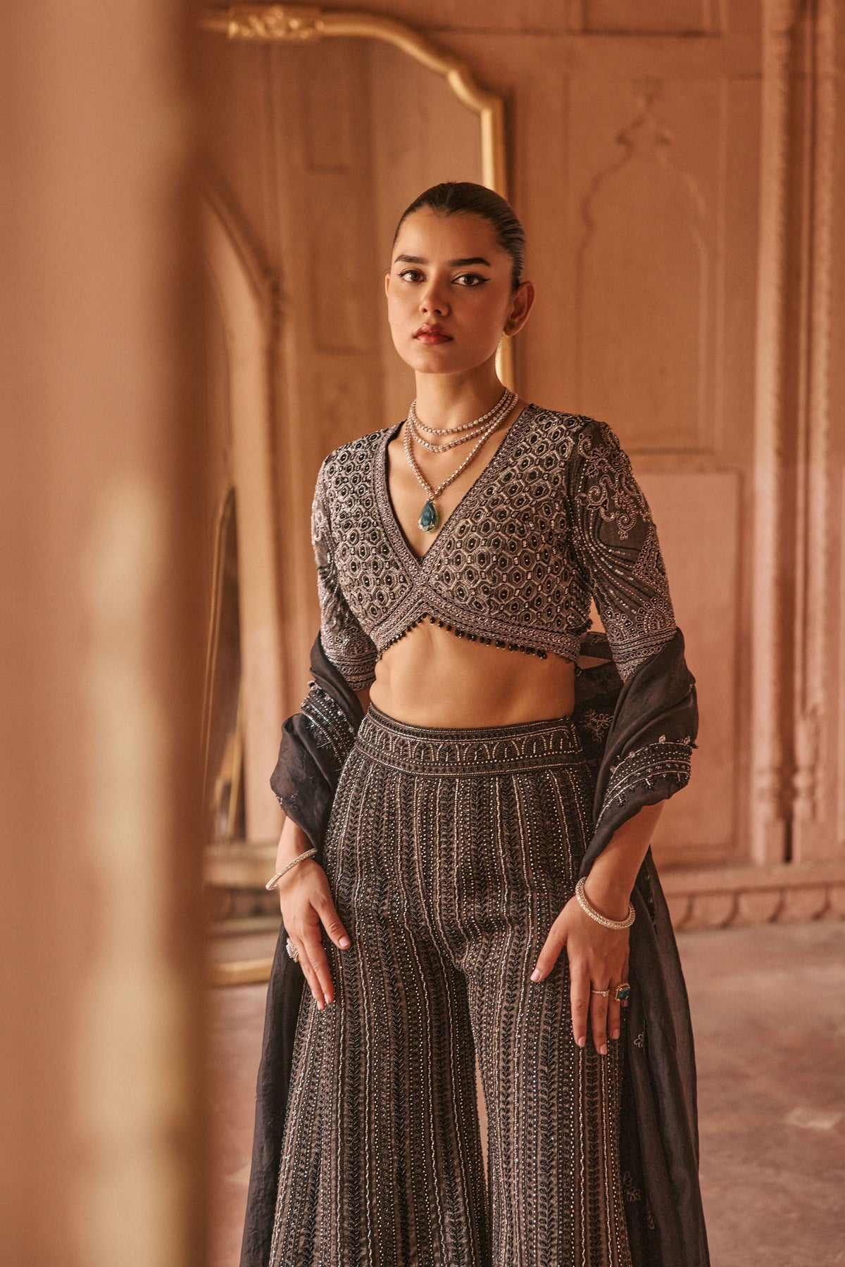 Elegant Black Floral Sharara Set
