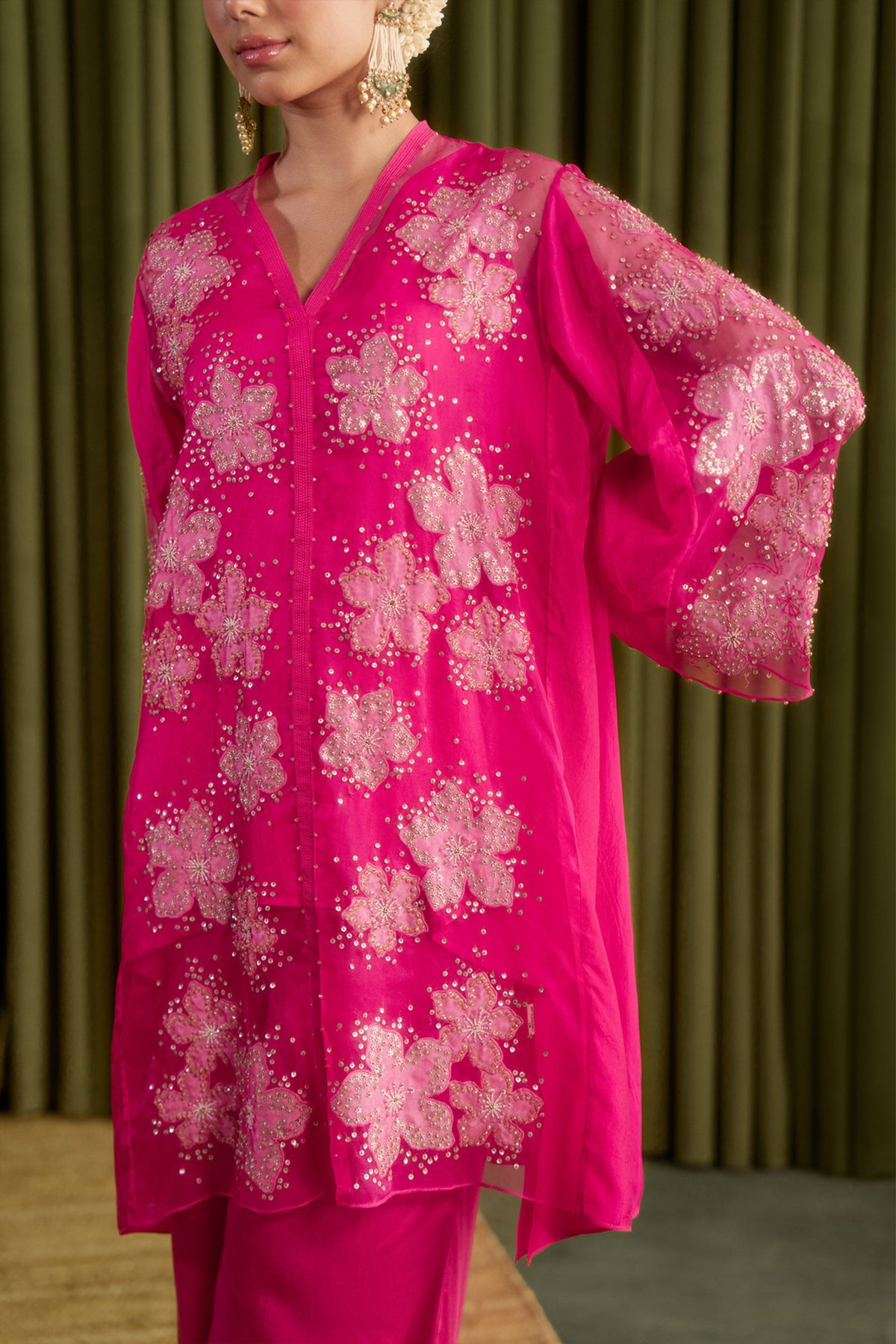 Hot Pink Floral Kurta Set