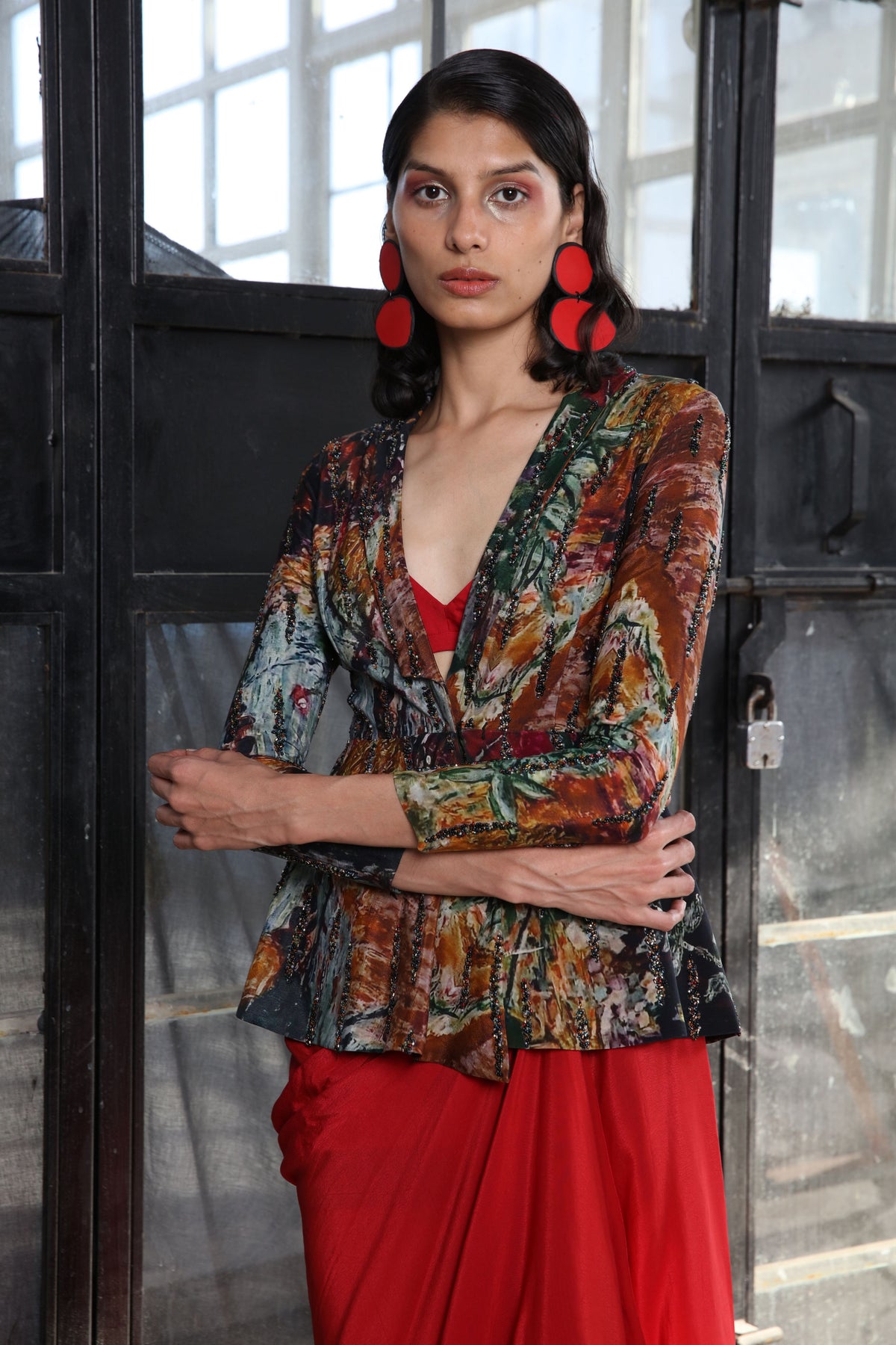 Multicolour Embroidery Jacket Set