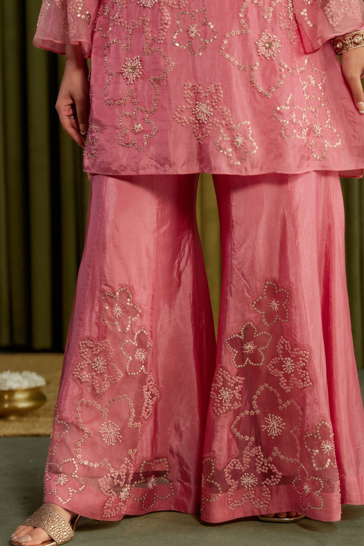 Rose Pink Embroidered Sharara Set