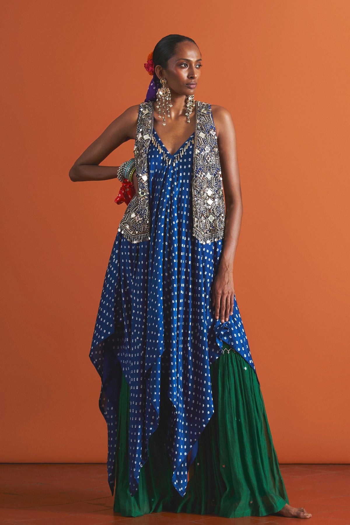 Navy Bandhani Gharara Set